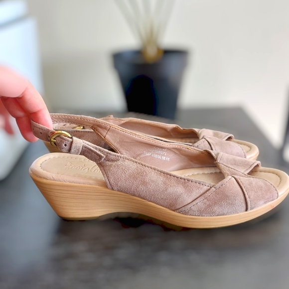 Footglove Shoes - M&S Footglove Beige Suede Leather Slingback Sandals Peep Toe UK 3.